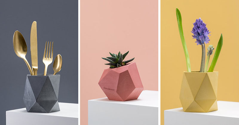 These colorful concrete planters and vases add a modern geometric look to your home decor.