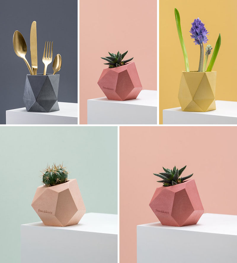 Austrian designer Klara Schuster, has created a collection of colorful concrete planters and vases that add a modern geometric look to your home decor.