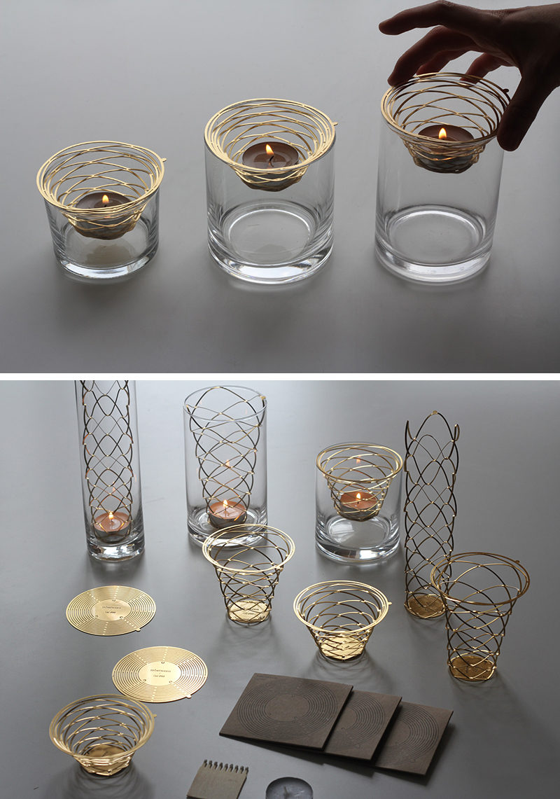 This minimalist metal candle holder starts out as a brass disc and can be formed into a modern tealight holder with just the use of your hands, making it a great way to add a personal touch to your home decor. 