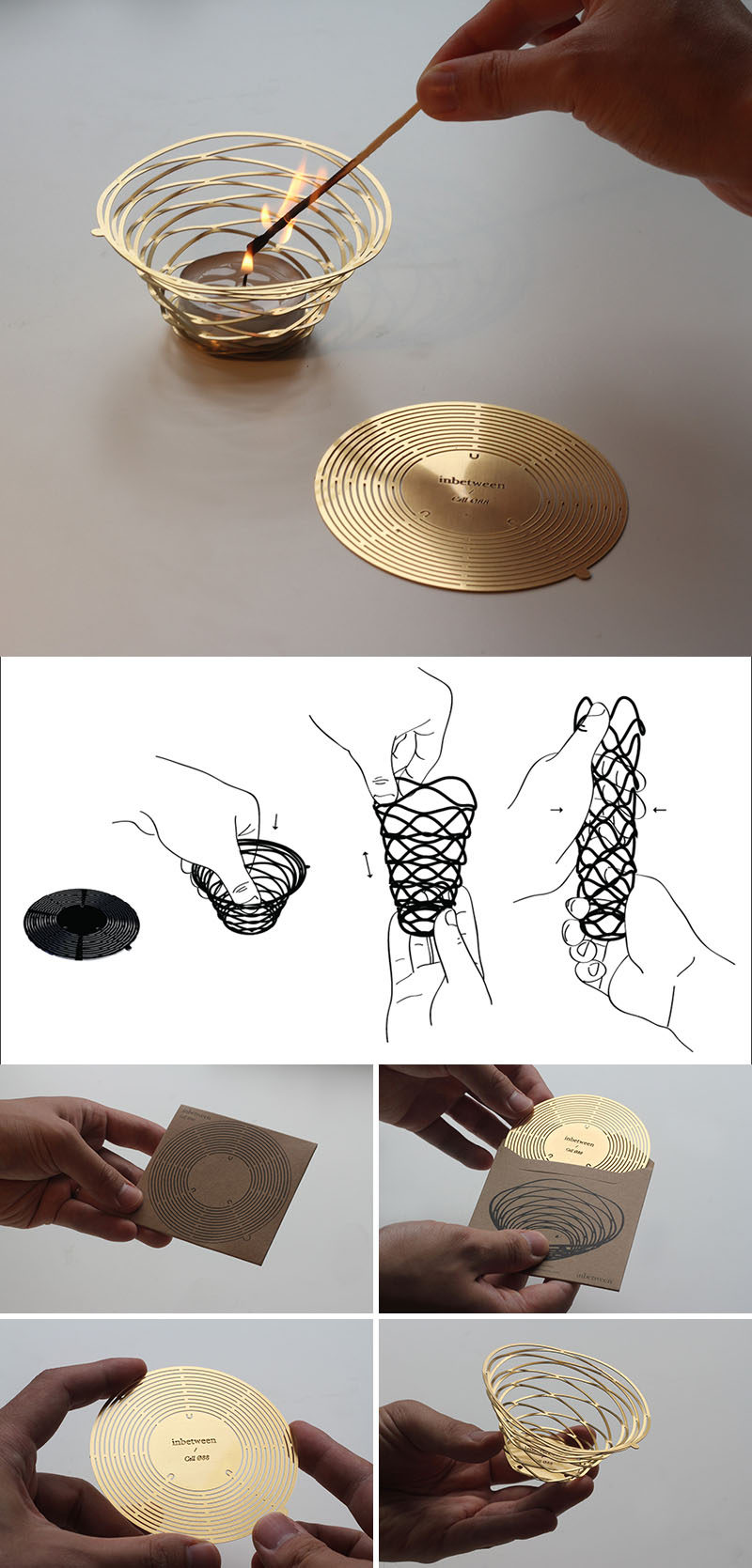 This minimalist metal candle holder starts out as a brass disc and can be formed into a modern tealight holder with just the use of your hands, making it a great way to add a personal touch to your home decor. 