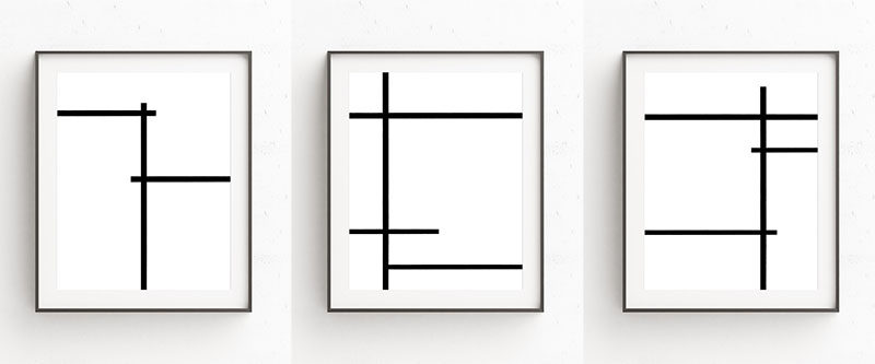 Oju Design has created this collection of 3 minimalist art prints that use bold black lines to break up the all white background.
