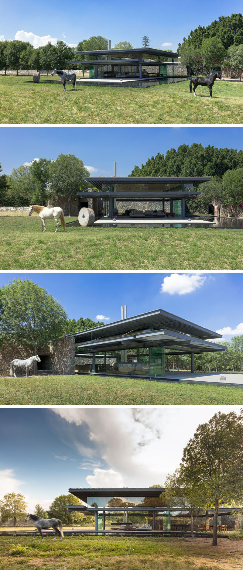 Grupoarquitectura have designed the Hacienda El Barreno Visitors Pavilion that sits among the old stone walls of a hacienda (estate) in San Juan del Rio, Mexico.