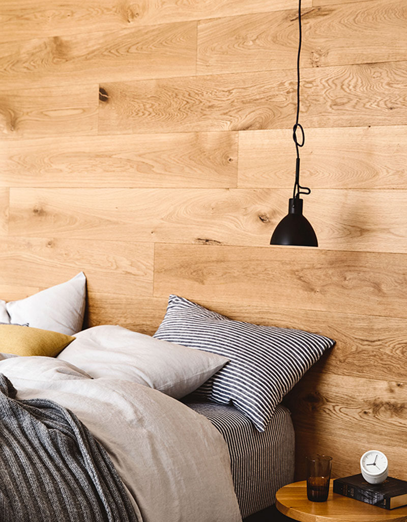 Bedroom Design Idea - Install A Wood Accent Wall Behind The Bed Instead Of A Headboard