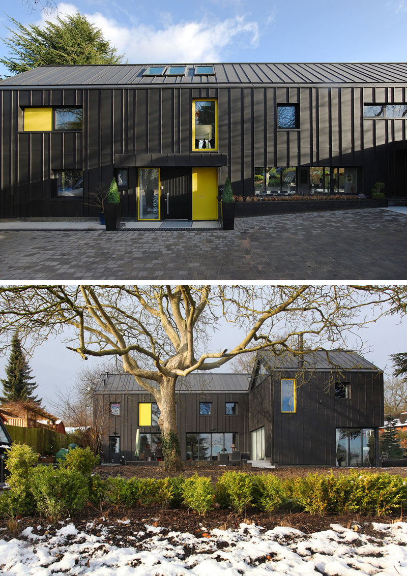 House Exterior Colors – 14 Modern Black Houses From Around The World / This black house features pops of yellow on the exterior to exterior doors and windows to create a happy contrast.