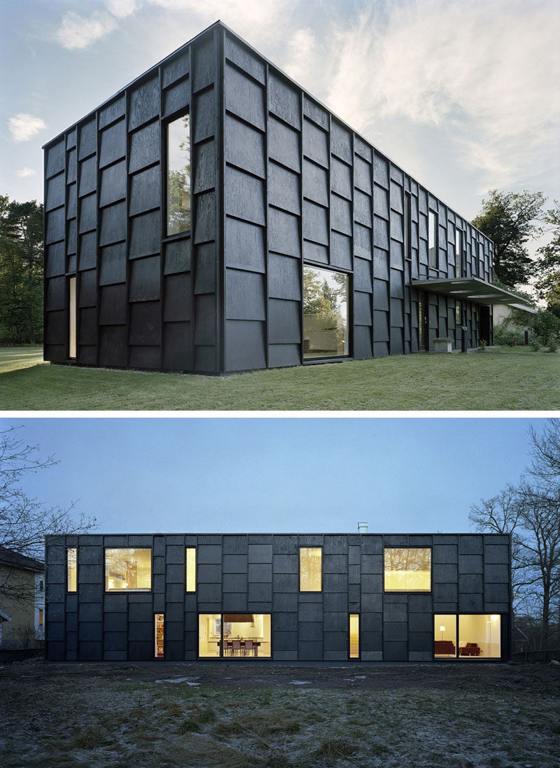 House Exterior Colors – 14 Modern Black Houses From Around The World / Large black wood panels cover the exterior of this thin home and create a shingle-like appearance.