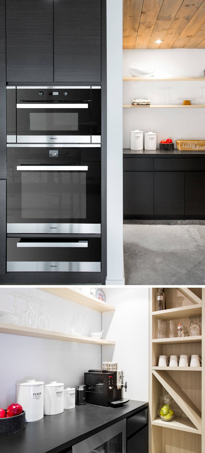 Off to the side of this main kitchen is a large walk-in pantry that has shelving, cupboard space, and additional counterspace perfect for keeping larger appliances out of the main part of the kitchen.