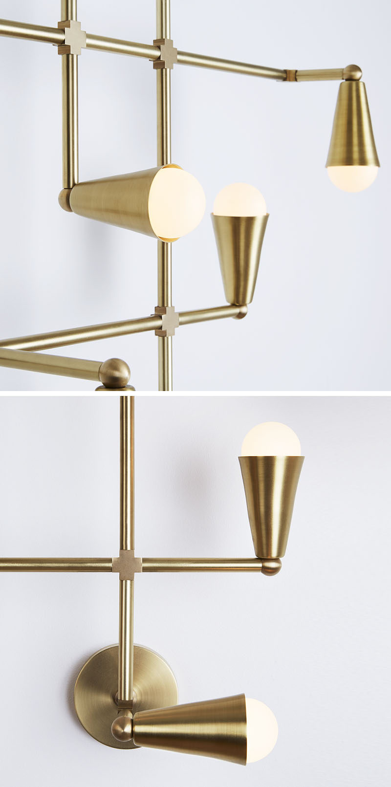 This modern brass light fixture, named Zig-Zag, can be used as a decorative wall lamp or a ceiling lamp. Perfect for creating a mid-century inspired look in your home.