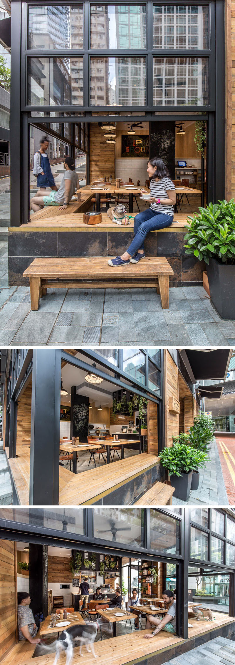 10 Unique Coffee Shops In Asia / JJA/Bespoke Architecture designed Elephant Grounds, a coffee shop in Hong Kong that emphasizes indoor-outdoor engagement thanks to it's design that opens out onto the street to encourage interaction between the people in the coffee shop and the people on the street.