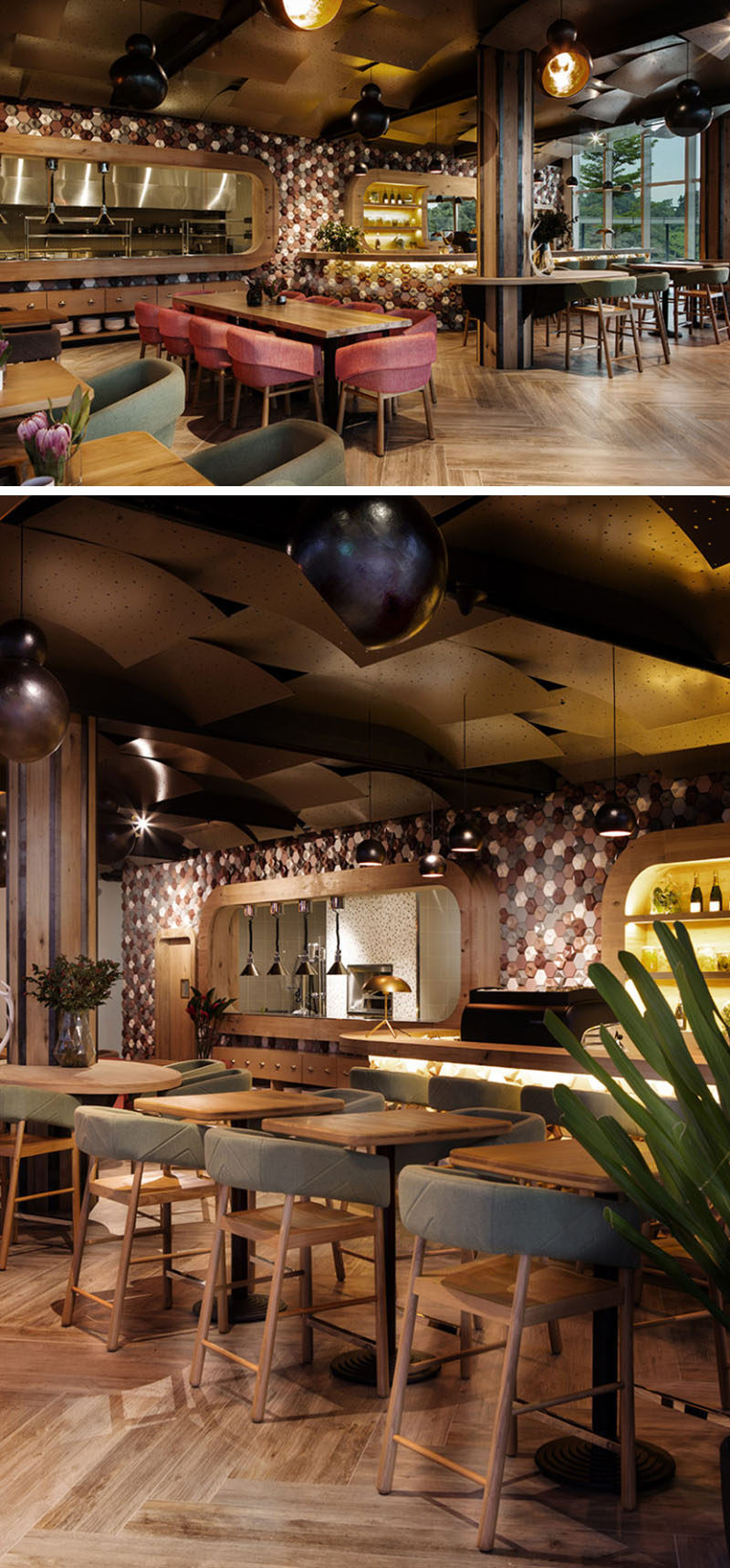 10 Unique Coffee Shops In Asia / Emma Maxwell Design designed the unique interior Cafe Melba at Mediapolis in Singapore by using hand crafted, 3-dimensional hexagon shaped concrete wall tiles.