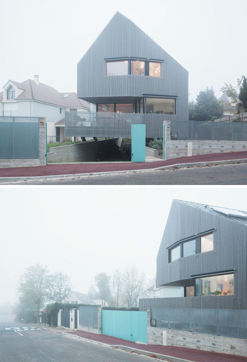 Architecture firm Karawitz have designed this modern angular house on a tree-lined street in a small community close to Paris, France.