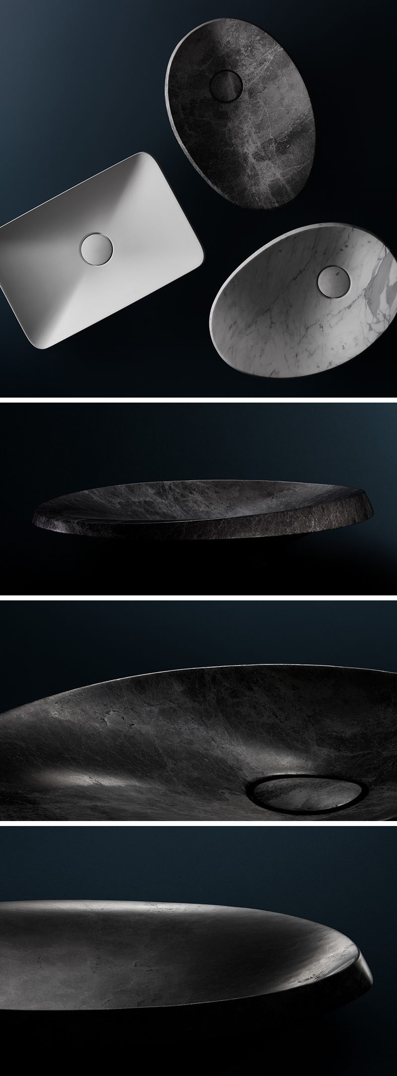 This modern bathroom sink is made from natural stone and was inspired by volcano craters.