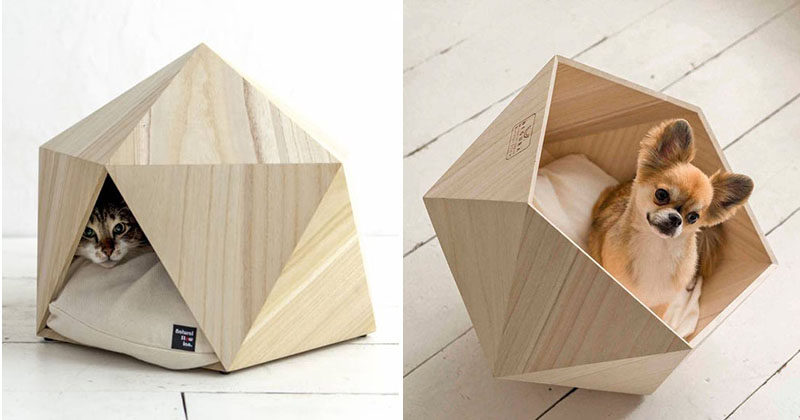 This small unique and modern pet bed made from wood is the perfect cave for your cat or dog.