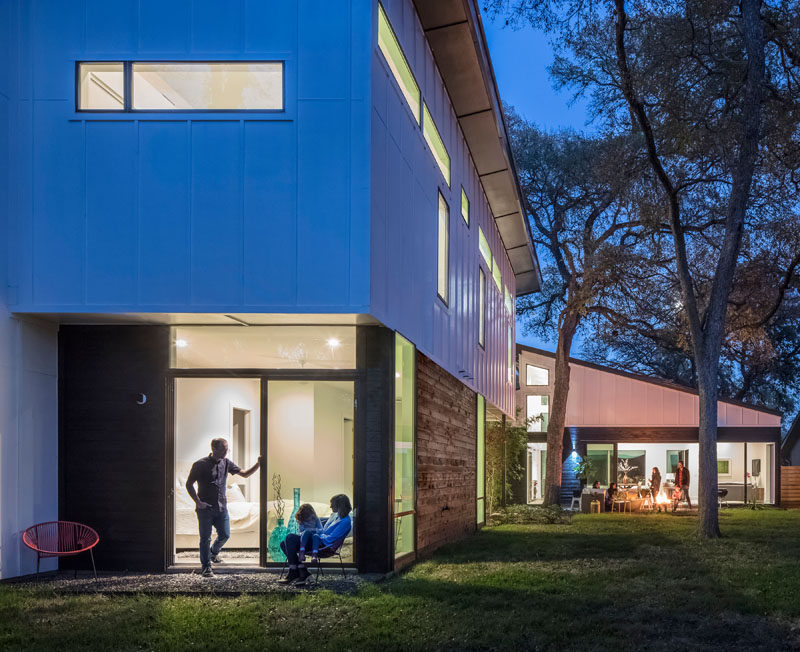 This modern house has a small private patio located outside the master bedroom suite.