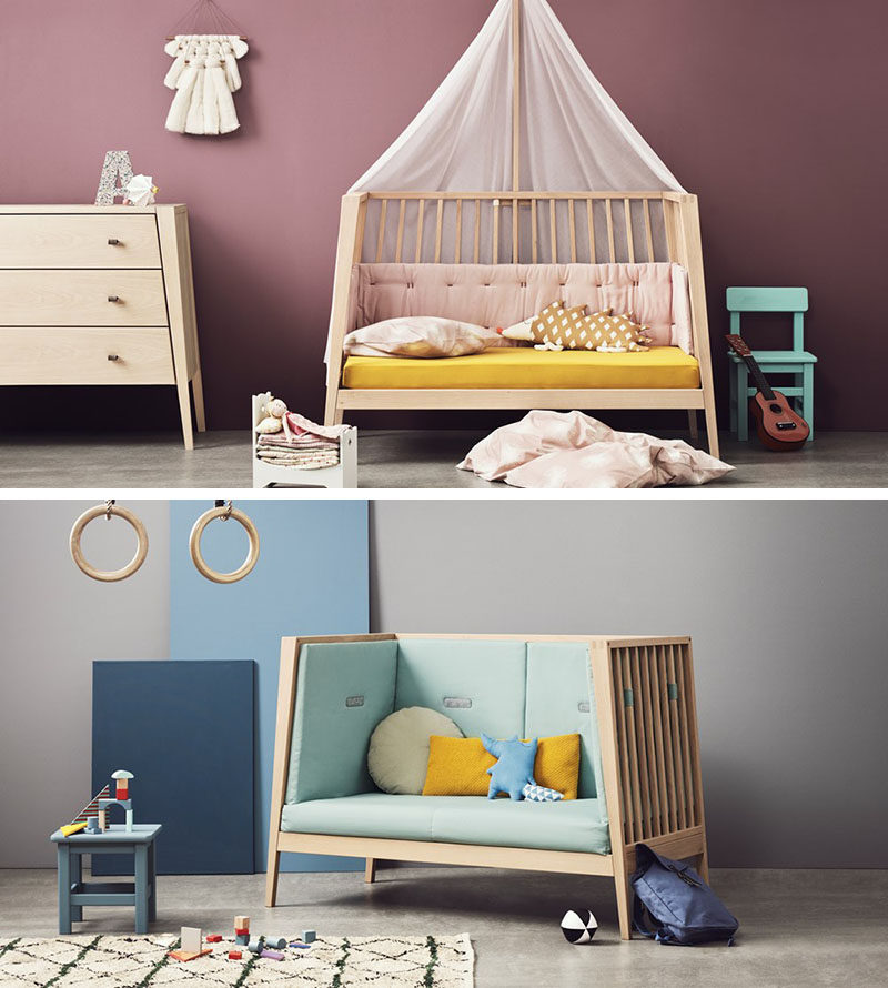 This transitional modern nursery furniture was once a baby cot that transformed into a small day bed or couch.