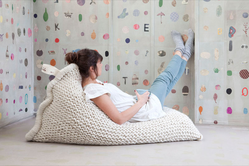 This cozy knitted bean bag is perfect for decorating a tween girls bedroom.