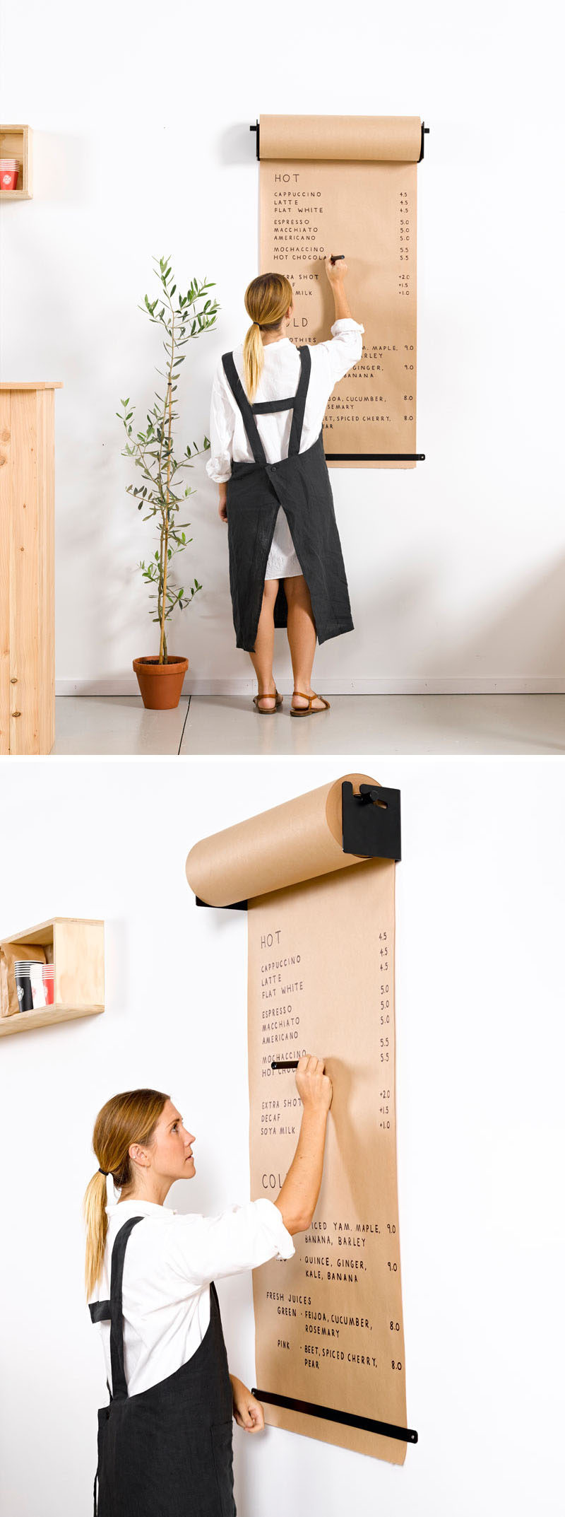 Minimalist and functional, the Studio Roller, designed by lifestyle company George & Willy, is a fun way to hang butcher's paper.