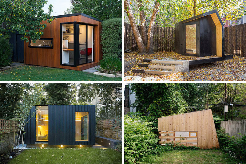 Here are 14 examples of modern backyard home offices, art studios, gyms, and hideouts.