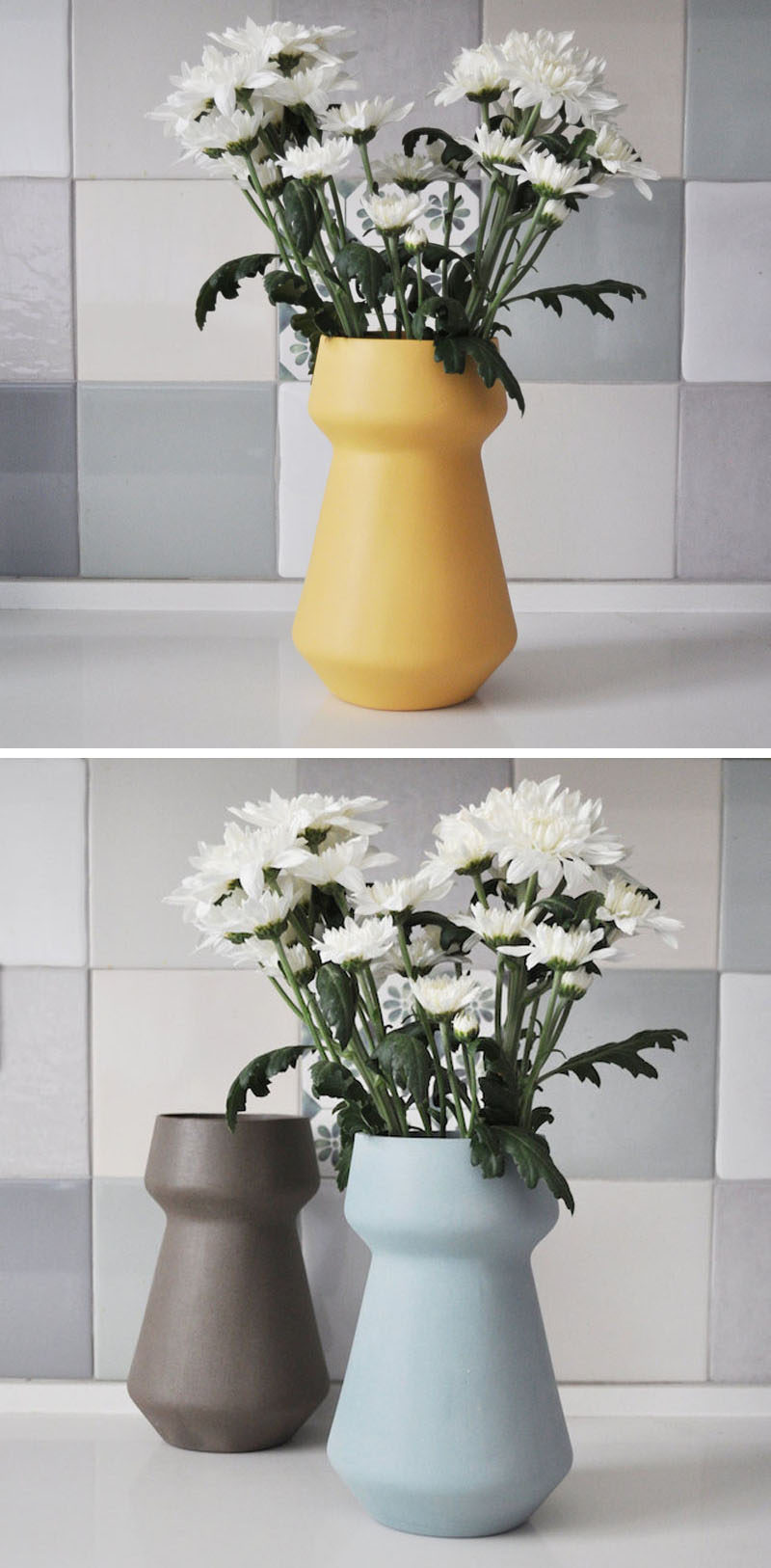 Inspired by mid-century design, these vases have a simple minimalist design, come in a range of pastel colors, and would suit any spring decor theme.