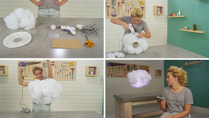 Create this DIY Interactive Cloud Lamp that looks like a cloud and can be programmed with an app to respond to the sounds of thunder, rain, and music.