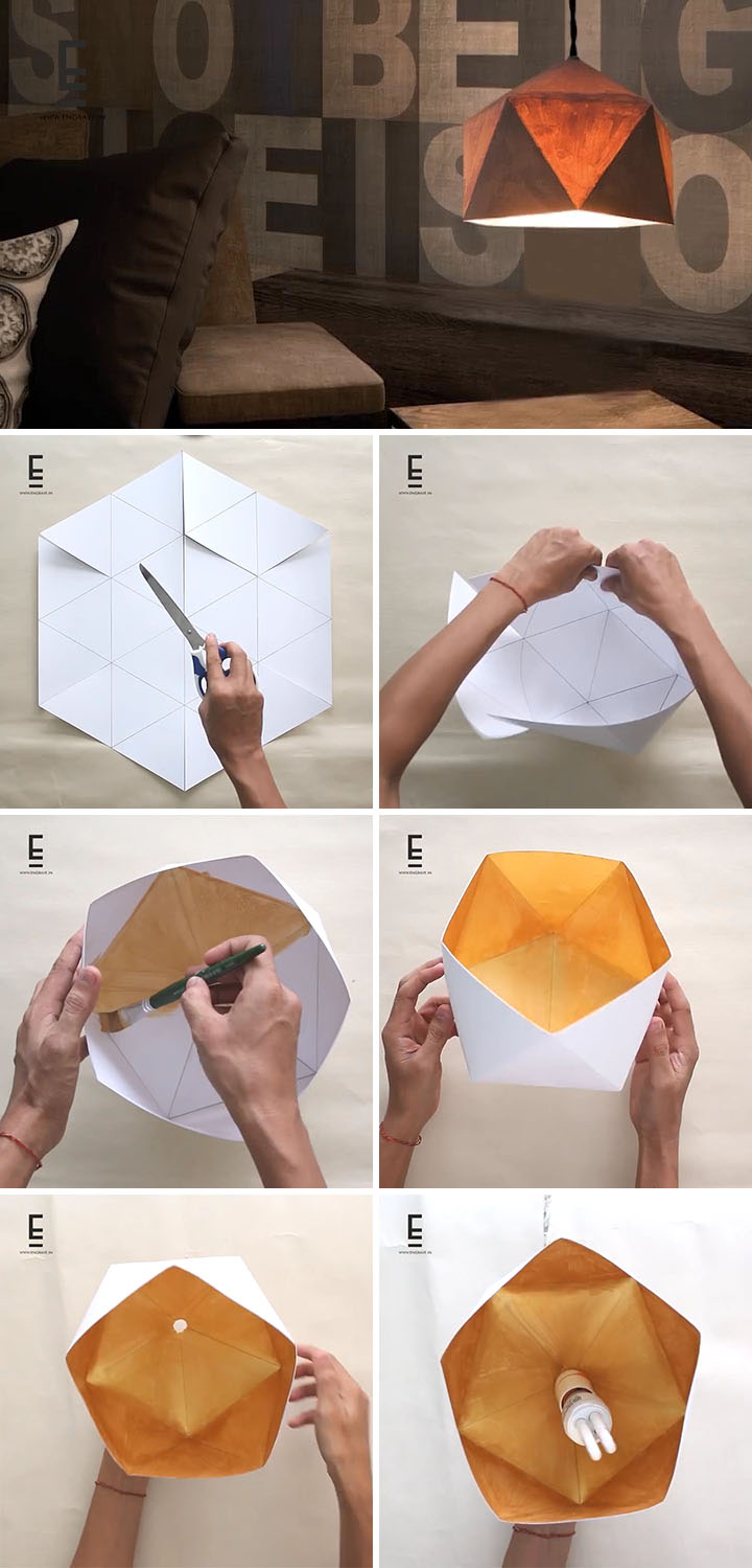 Here's an easy DIY Geometric Paper Lampshade for those who enjoy origami-inspired geometric modern home decor
