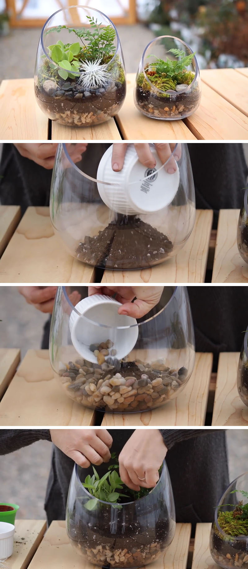 Here's a home decor DIY for making your own modern terrarium using a glass bowl that lets you show off your plants and see the layers of rocks, soil and moss.