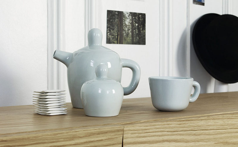 The soft curved lines of this modern tea set and the subtle blue color of it make it the perfect addition to any spring time tea party.