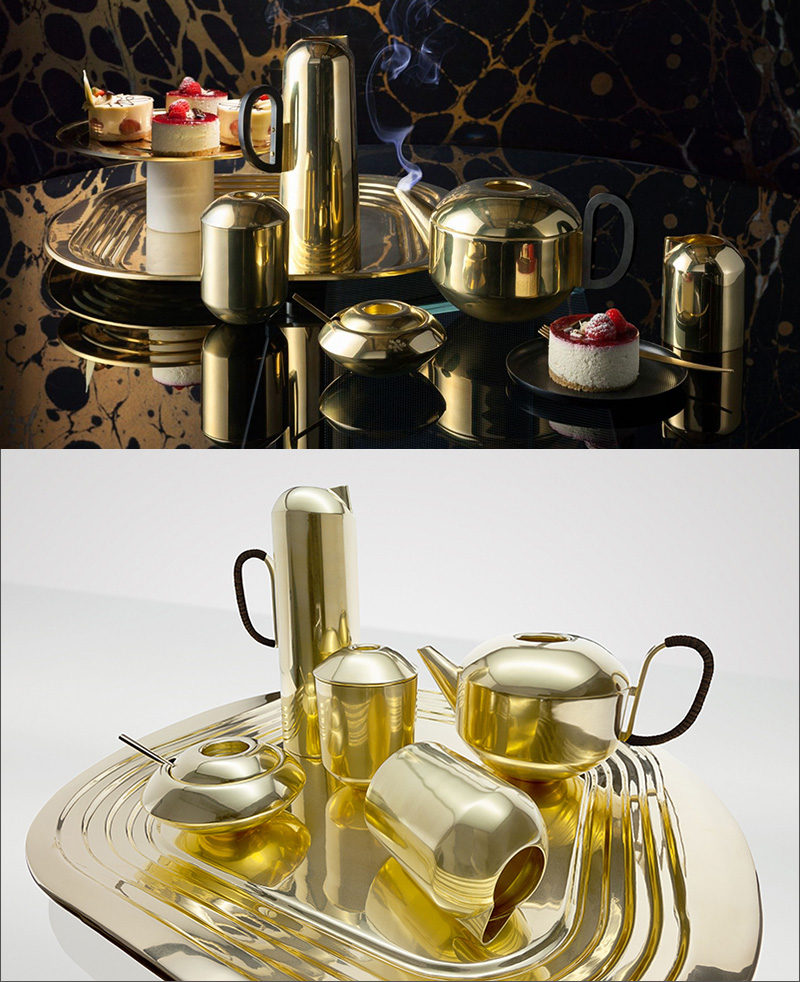 Take the sophistication of your tea party up to the next level with this elegant brass tea set.