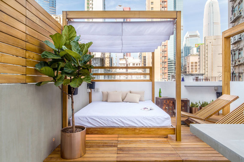 This rooftop bed has a shade curtain can be retracted on extra nice days to allow maximum sun exposure and closed at night or on rainy days so the bed can still be enjoyed.