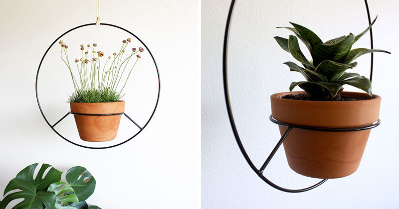 Inspired by vintage hanging plant holders, Angie Johnson has created this modern black hanging planters.