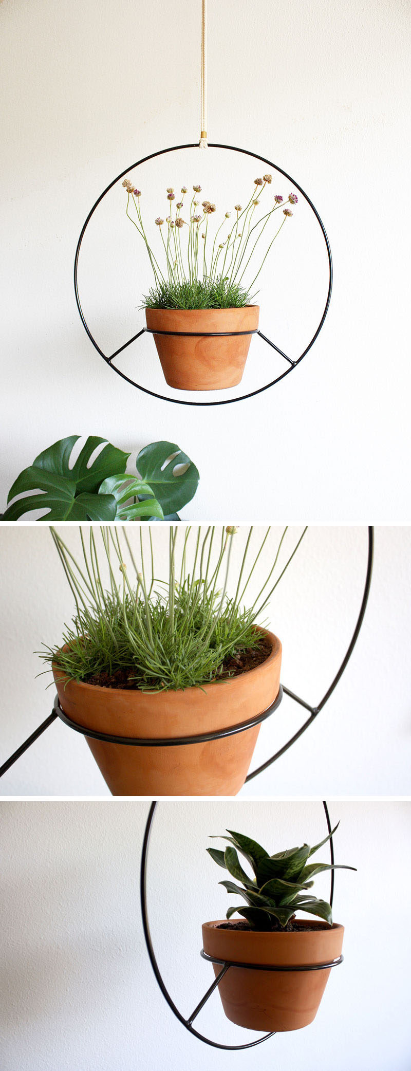 Inspired by vintage hanging plant holders, Angie Johnson has created this modern black hanging planter.