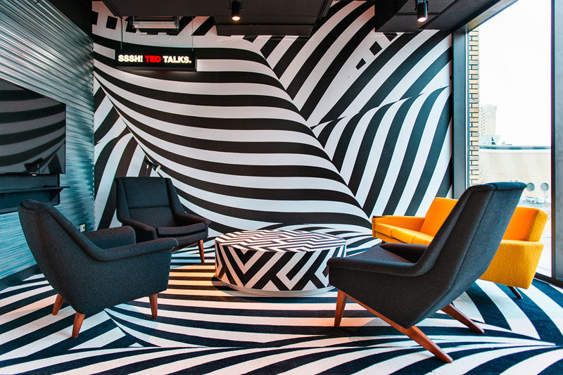 In this modern hotel, there's a meeting room that's more like a life sized black and white optical illusion.