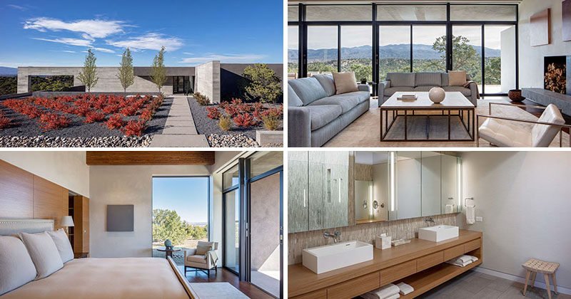 Specht Architects have recently completed this modern home in Santa Fe, New Mexico, that's organised around two perpendicular board-formed concrete walls.