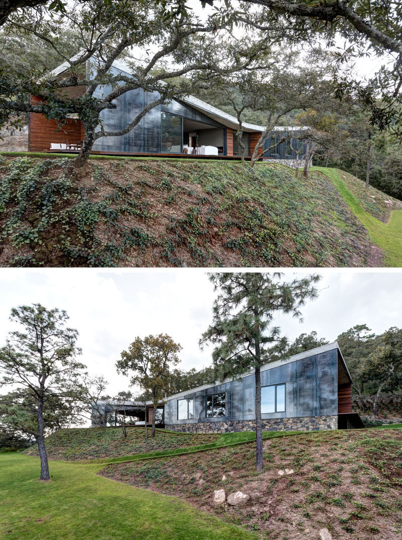 Elías Rizo Arquitectos have designed this modern house covered in steel, concrete and wood, for a middle-aged bachelor who wanted to build a weekend house in the forest.