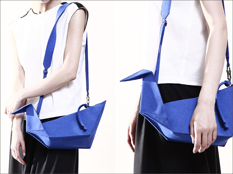 This bright and modern blue handbag was inspired by the origami form of the paper crane. #Fashion #Style #Origami #OrigamiFashion #Design