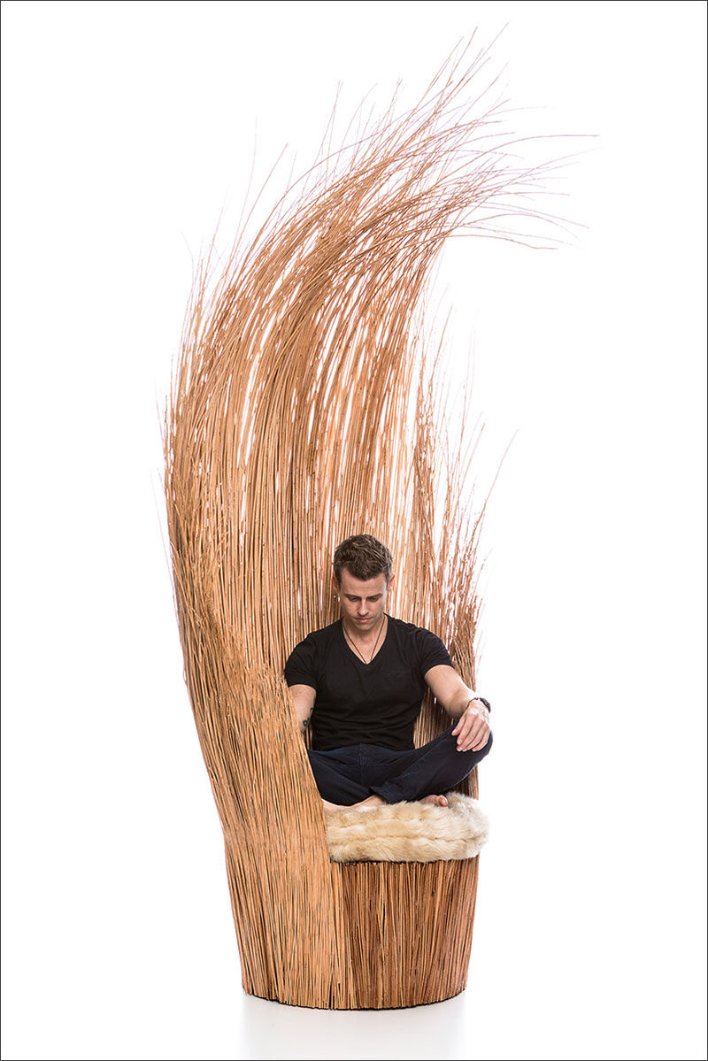 Designer Tiago Curioni, has created Savannah, a sculptural armchair made entirely from wicker branches and an upholstered cushion.