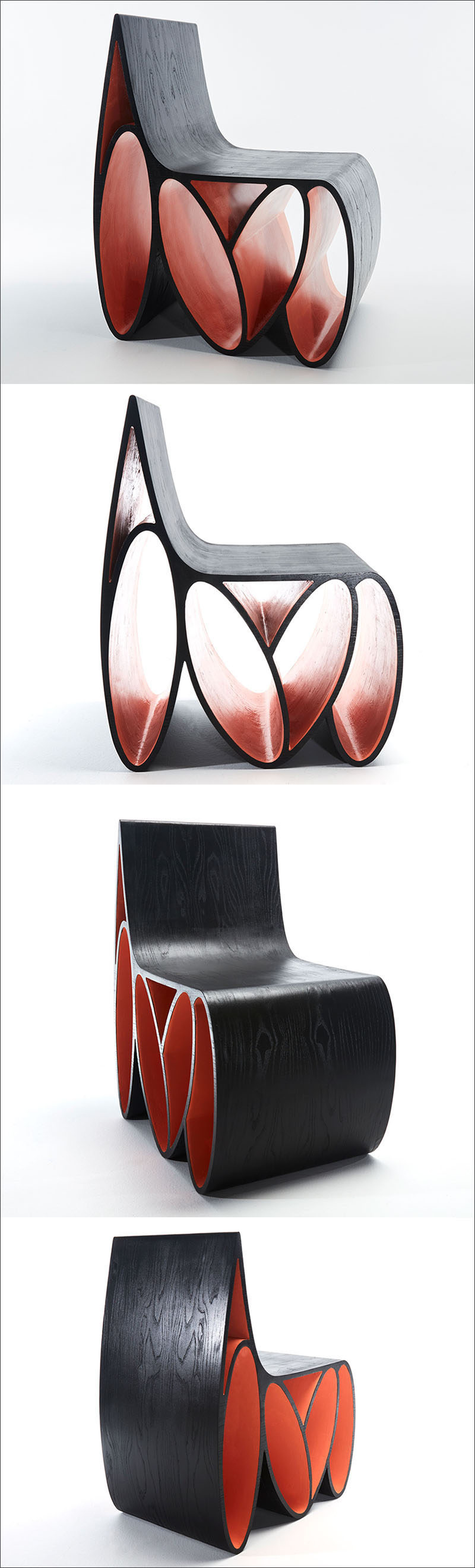 Jason Mizrahi has designed the Loop Chair, a sculptural wood chair made from ash with a lacquered ebony finished veneer.