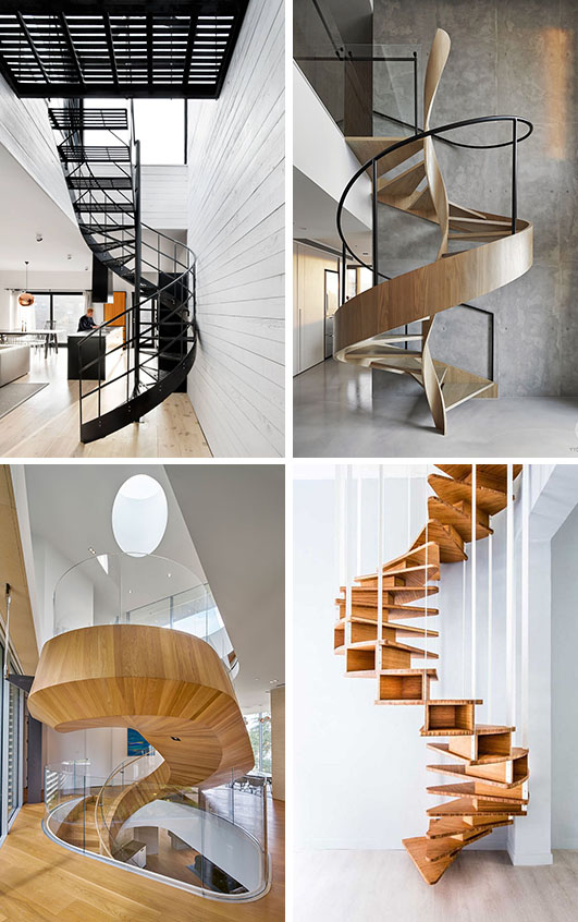 These 16 modern spiral staircases from around the world are a collection of artistic and sculptural designs that include materials like wood and metal.