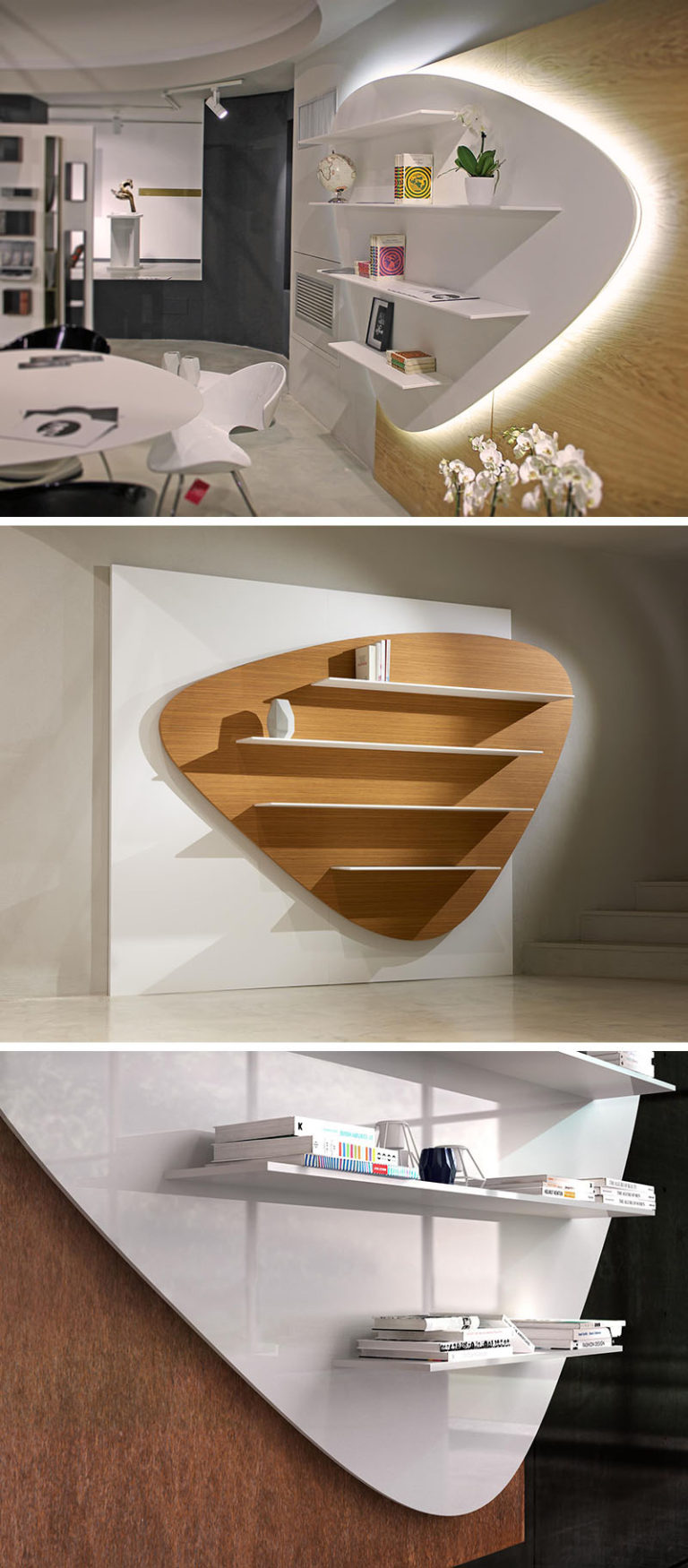 The Curved Shape Of This Bookshelf Was Inspired by Smooth Rocks