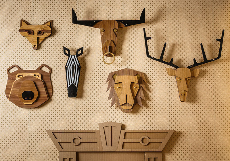 Tzachi Nevo has launched 'Hunter Wall', a collection of wood taxidermy animal heads inspired by African masks that can be hung alone or as a group to create whimsical wall decor.