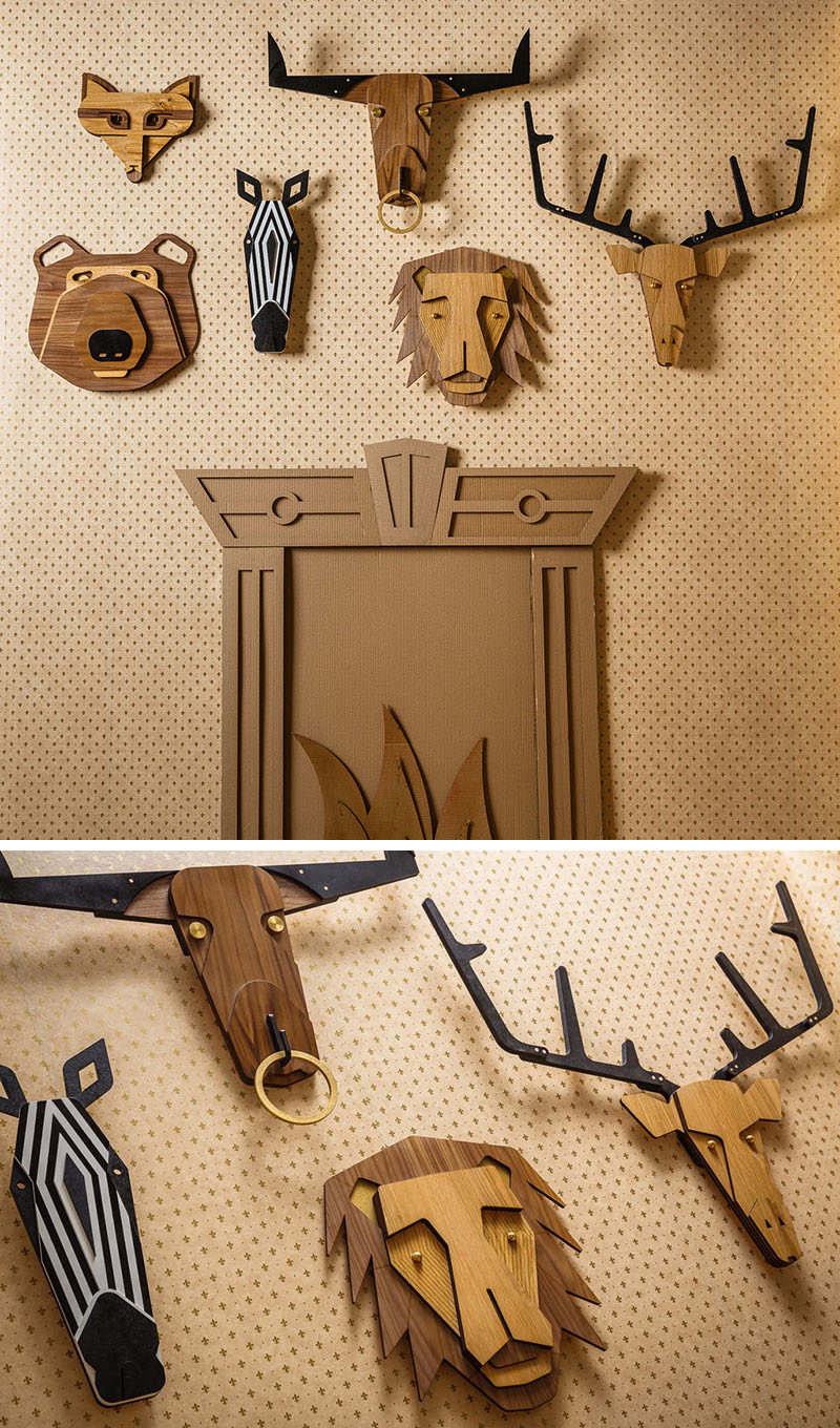 Tzachi Nevo has launched 'Hunter Wall', a collection of wood taxidermy animal heads inspired by African masks that can be hung alone or as a group to create whimsical wall decor.