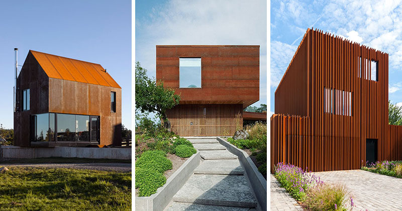 Here are 13 modern houses that are clad in weathering steel to create texture, add originality, and protect the house from the elements.