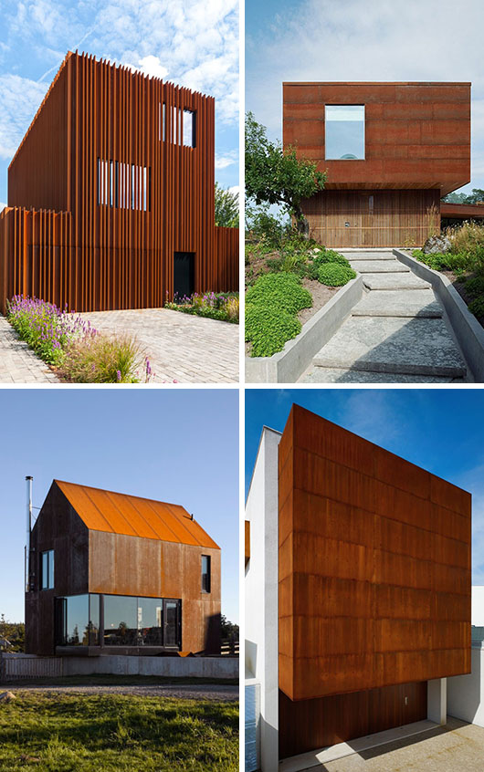 Here are 13 modern houses that are clad in weathering steel to create texture, add originality, and protect the house from the elements.