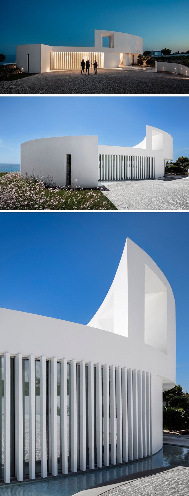 Mario Martins Atelier have designed this modern and sculptural house in Luz, Portugal, that's based on the geometric shape of an ellipse.