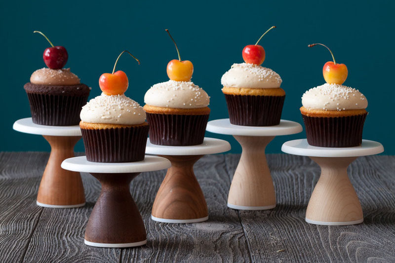These simple, modern wood cake stands are ideal for a modern wedding cake display or party. They can be stacked on top of each other to create a cupcake tree or the small size is a fun way to serve individual cupcakes.