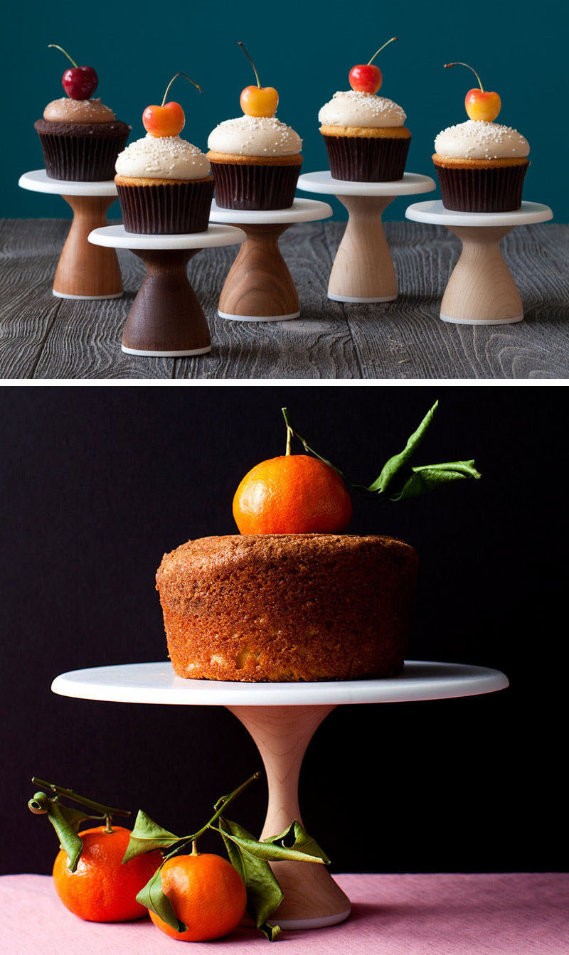 These simple, modern wood cake stands are ideal for a modern wedding cake display or party. They can be stacked on top of each other to create a cupcake tree or the small size is a fun way to serve individual cupcakes.