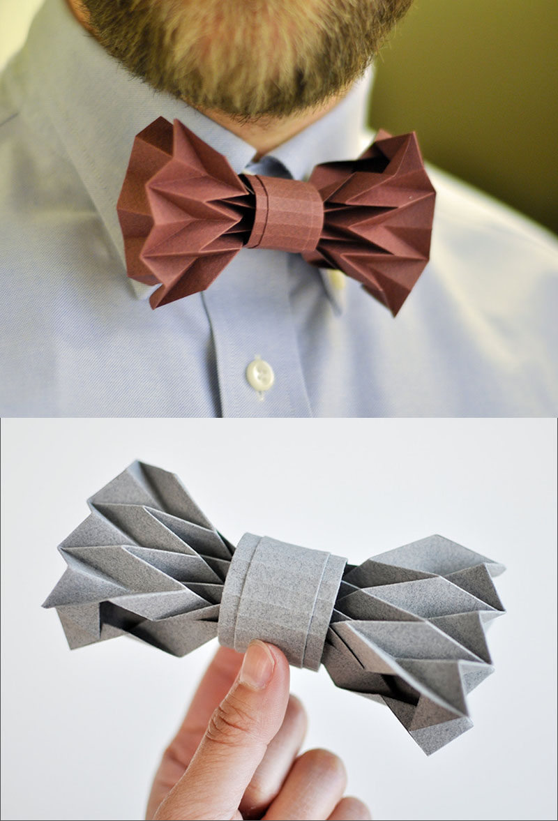 This creative bow tie is made from carefully and artfully folded paper.  #Fashion #Style #Origami #OrigamiFashion #Design