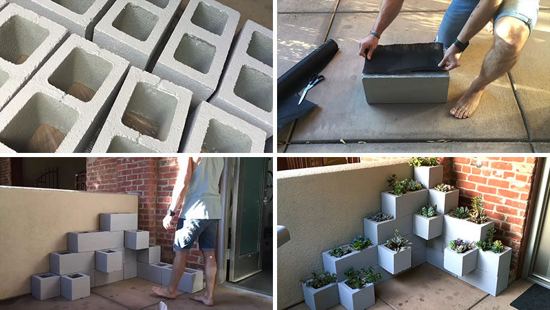 Create your own inexpensive, modern and fully customizable DIY outdoor succulent planter using cinder blocks, landscaping fabric, cactus soil, and succulents
