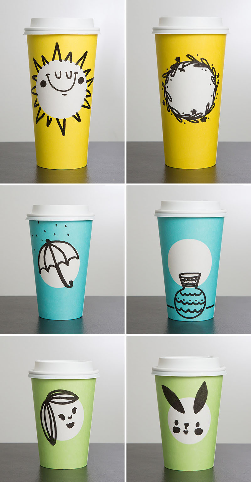 This spring, Starbucks will be unveiling their latest cup designs, a minimalist spring theme cup in pastel colors with a simple white circle so that you can draw your own design. Others will be the same new design but will come with hand-drawn designs on them already.