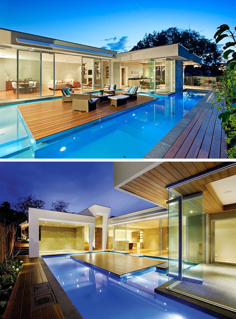 6 Swimming Pool  Designs  That Have Island Platforms Within Them