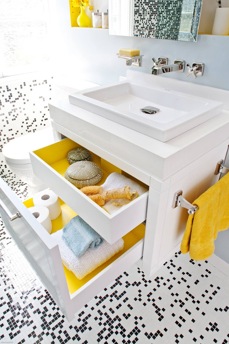 Add An Unexpected Bright Pop of Color Inside White Drawers